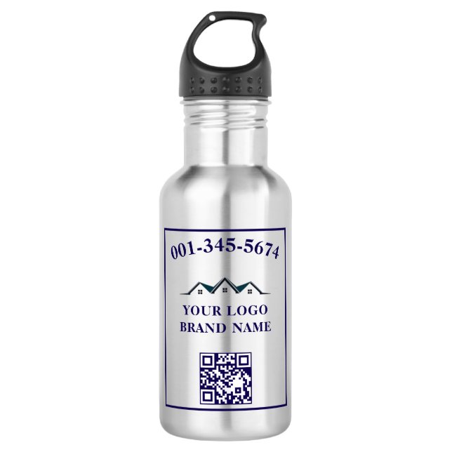 Business Logo QR Code Branding Promotion 532 Ml Water Bottle (Front)