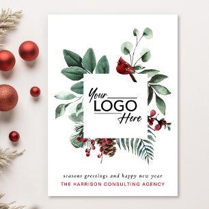 Business Logo QR Code Christmas Red Cardinal Holiday Card