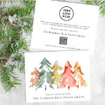 Business Logo QR Code Christmas Watercolor Holiday Card<br><div class="desc">An elegant corporate holiday greeting card for your business featuring a beautiful abstract watercolor of pine trees in muted green, red, gold and orange, a customisable seasonal greeting and your company’s name. On the back, upload your logo, input your website address to create a QR code that your customers can...</div>