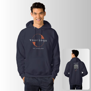 Business logo QR code Company brand swag Men Blue Hoodie