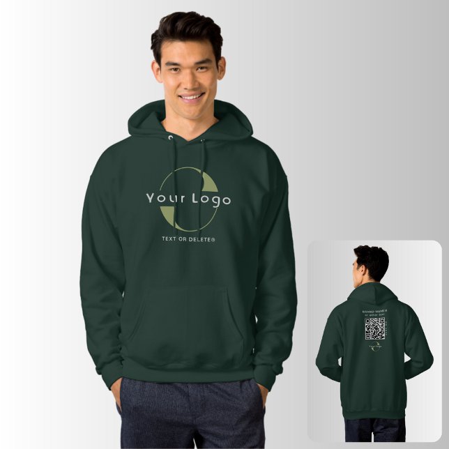 Business logo QR code Company brand swag Men Green Hoodie (Creator Uploaded)