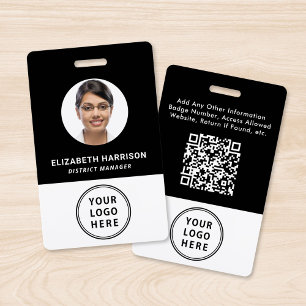 Business Logo QR Code Employee Photo ID Black ID Badge
