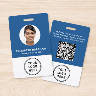 Business Logo QR Code Employee Photo ID Blue ID Badge