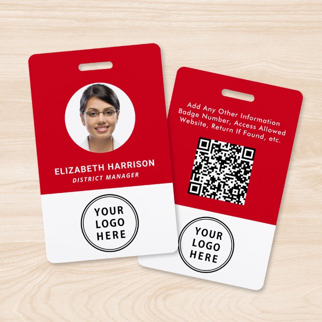 Business Logo QR Code Employee Photo ID Red ID Badge (Creator Uploaded)