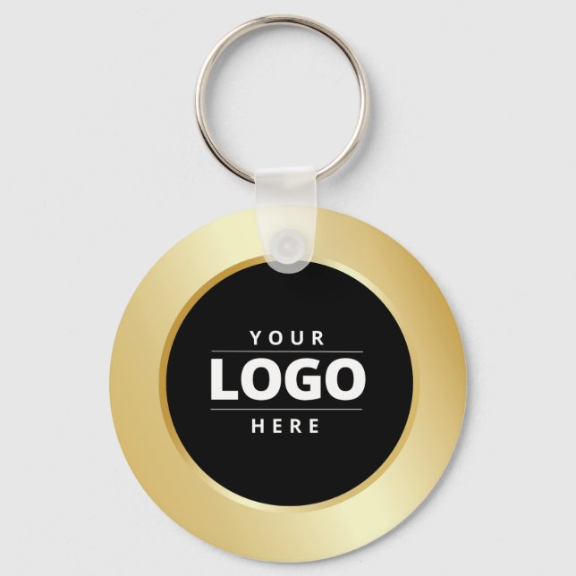 Business Logo QR Code Gold Black Employee Keychain (Front)