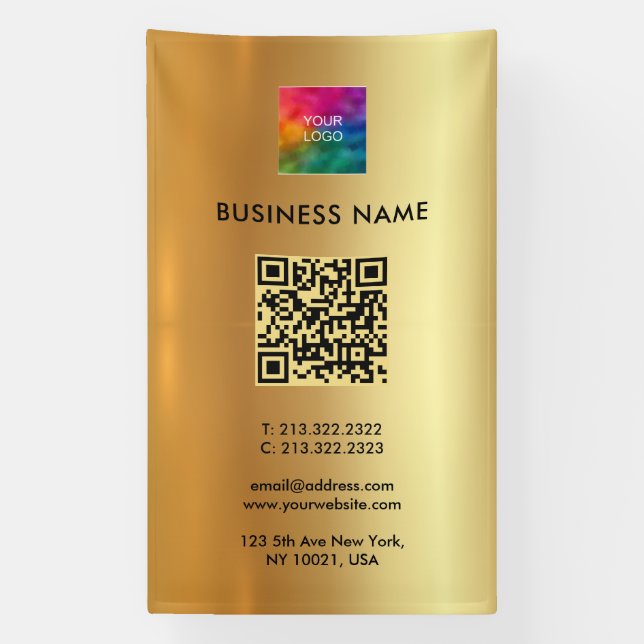 Business Logo QR Code Gold Outdoor Vertical Banner (Vertical)