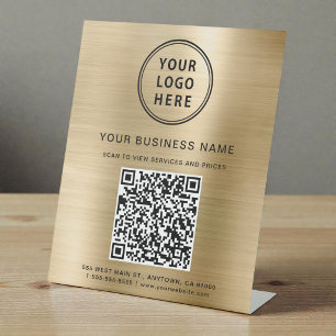 Business Logo QR Code Gold Pedestal Sign
