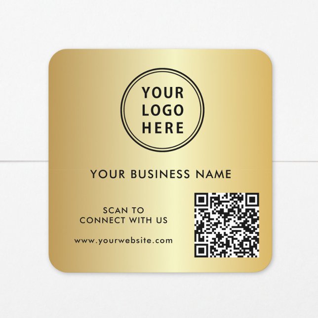 Business Logo QR Code Gold Square Sticker (Creator Uploaded)
