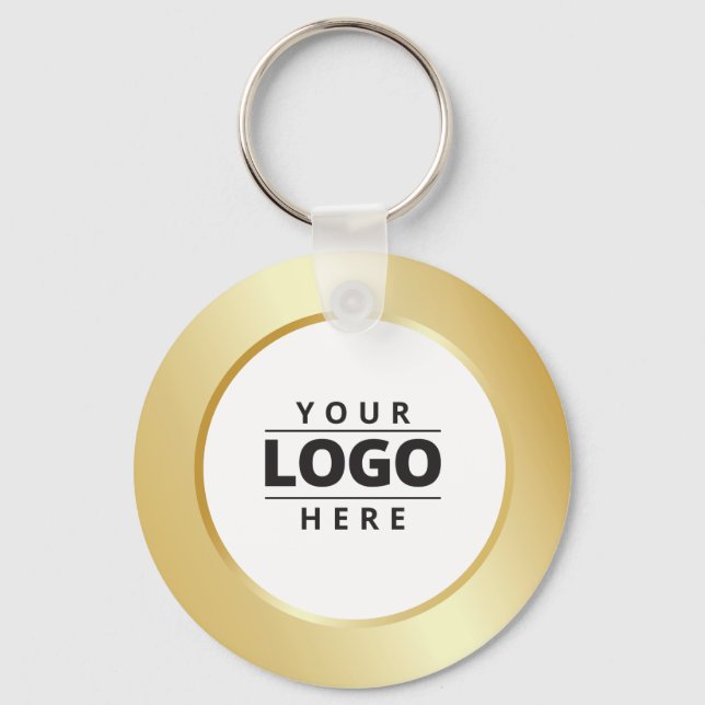 Business Logo QR Code Gold White Employee Keychain (Front)