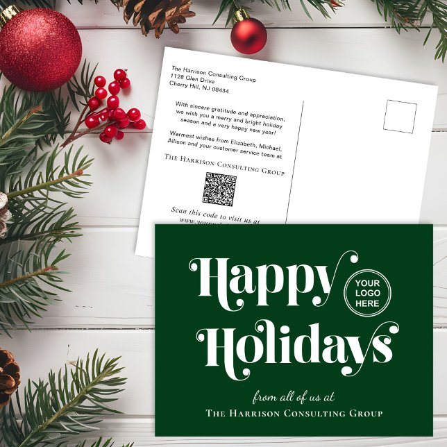 Business Logo QR Code Green Christmas Holiday Postcard (Creator Uploaded)