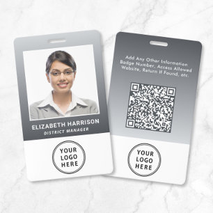 Business Logo QR Code Grey Employee Photo ID Badge