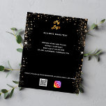 Business logo qr code instagram black gold flyer<br><div class="desc">A black background decorated with faux gold glitter dust. Personalise and add your business logo,  name,  address,  your text,  your own QR code to your instagram account.</div>