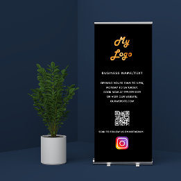 Business logo qr code instagram black retractable banner