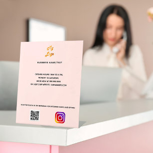 Business logo qr code instagram blush custom text pedestal sign