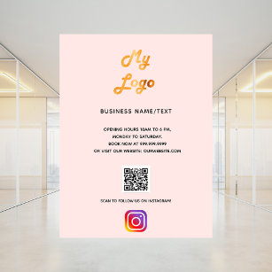 Business logo qr code instagram blush rose gold poster