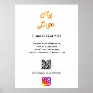 Business logo qr code instagram white poster