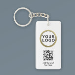 Business Logo QR Code Keychain | Black White<br><div class="desc">Elegant Business Logo QR Code Keychain | Black White. Personalise with your custom logo and text.</div>
