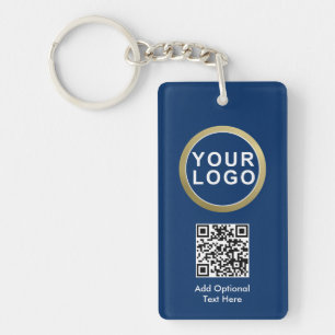 Business Logo QR Code Keychain Blue