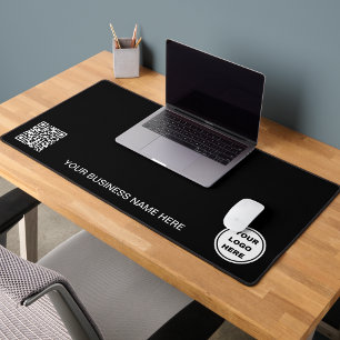 Business Logo & QR Code l Promotional Black White Desk Mat