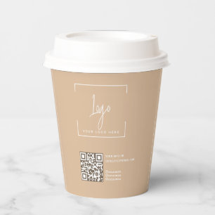 Business Logo QR code Modern Beige Corporate Paper Cups