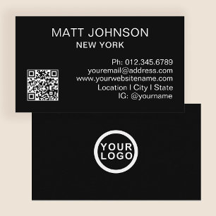 Business Logo QR Code Modern Black Business Card