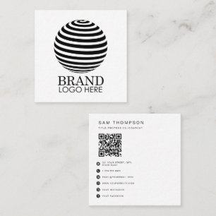 Business Logo QR Code Modern Minimal White Square Business Card