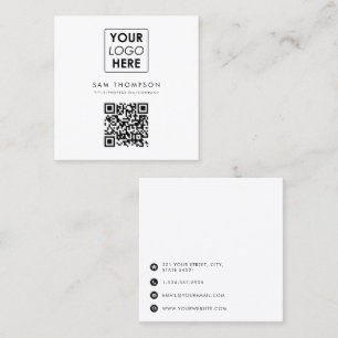 Business Logo QR Code Modern Simple White Square Business Card