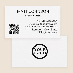 Business Logo QR Code Modern White Business Card