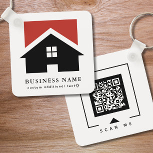 Business Logo & QR Code on White Company Key Ring