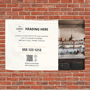 Business Logo QR Code Photo Beige Banner