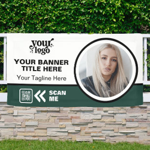 Business Logo QR Code Photo Indoor Outdoor Green Banner