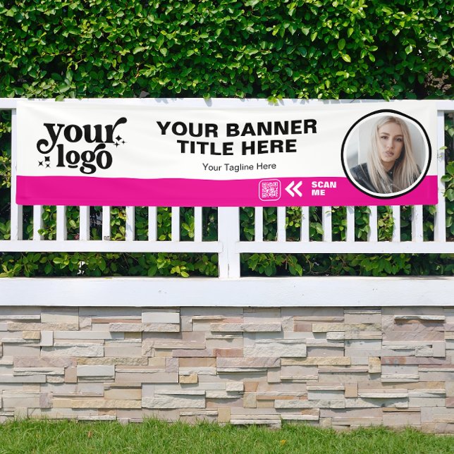 Business Logo QR Code Photo Indoor Outdoor Pink Banner (Creator Uploaded)