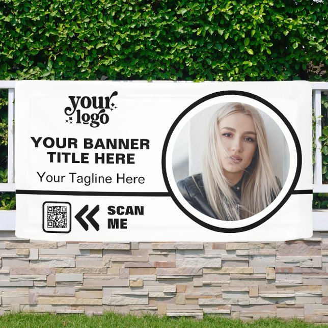 Business Logo QR Code Photo Indoor Outdoor White  Banner (Creator Uploaded)