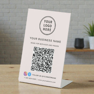 Business Logo QR Code Pink Pedestal Sign