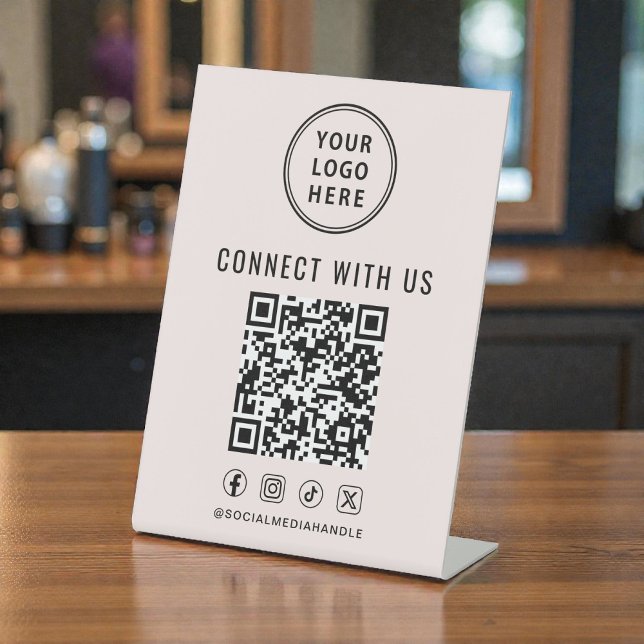 Business Logo QR Code Pink Tabletop Pedestal Sign (Business Logo QR Code Pink Tabletop Pedestal Sign)