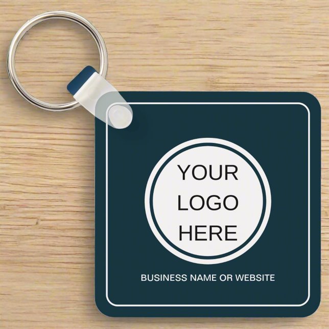 Business Logo QR Code Promotional Swag Navy Blue  Key Ring (Creator Uploaded)