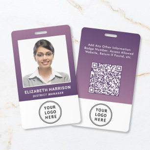 Business Logo QR Code Purple Employee Photo ID Badge