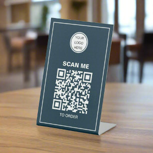 Business Logo QR Code Restaurant Café Order Pedestal Sign