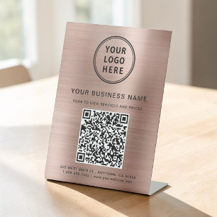 Business Logo QR Code Rose Gold Pedestal Sign