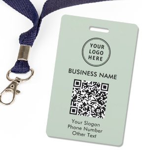 Business Logo QR Code Sage Green ID Badge