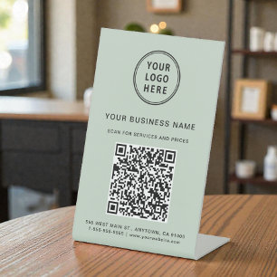 Business Logo QR Code Sage Green Pedestal Sign