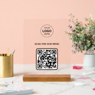 Business Logo QR Code Scan for Menu Acrylic Sign