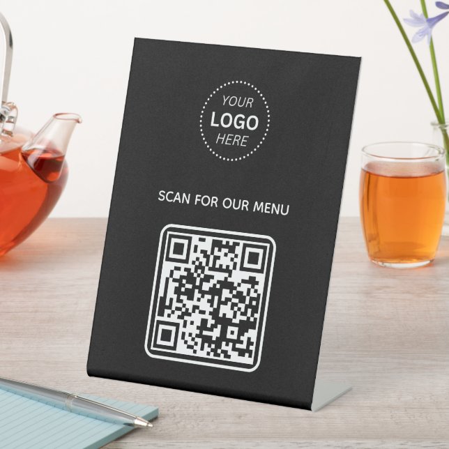 Business Logo QR Code Scan for Menu Pedestal Sign (In SItu)