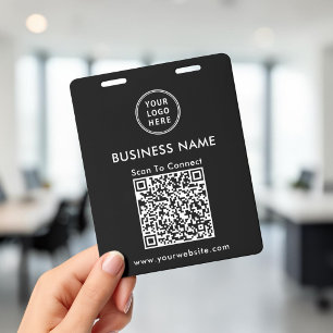 Business Logo QR Code Scan To Connect Black ID Badge