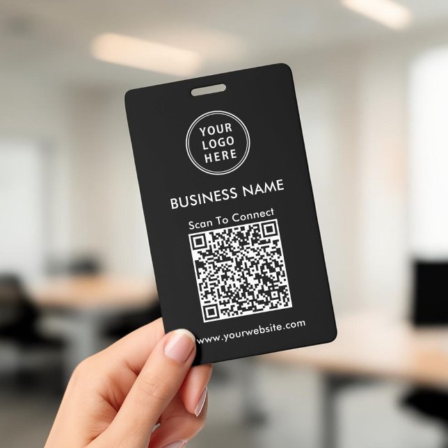 Business Logo QR Code Scan To Connect Black ID Badge (Business Logo QR Code Scan To Connect Black Badge)