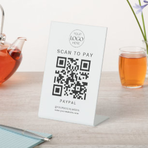 Business Logo QR Code Scan To Pay Chic Modern Pedestal Sign