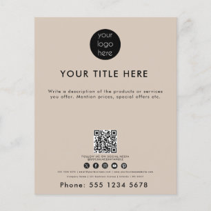 Business Logo QR Code Social Media Beige Flyer