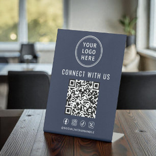 Business Logo QR Code Social Media Blue Pedestal Sign