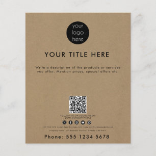 Business Logo QR Code Social Media Kraft Brown Flyer