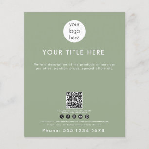 Business Logo QR Code Social Media Sage Green Flyer